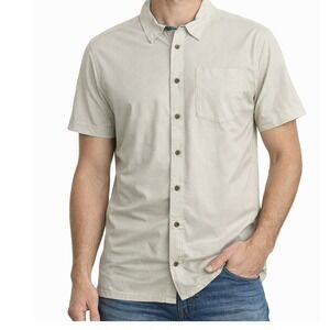 Margaritaville Mens Button Down Short Sleeve Shirt Beige Casual Size L